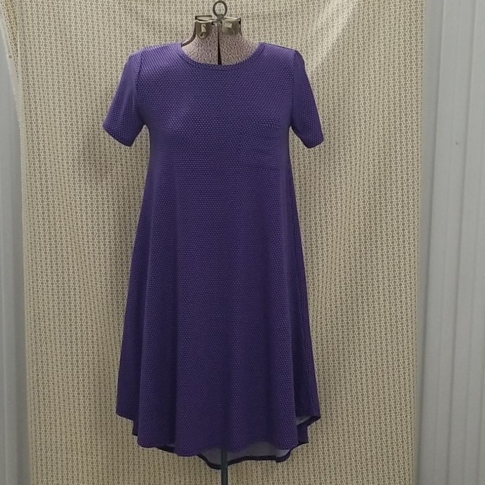 Lula Roe Hi low Navy and Purple polka dot dress